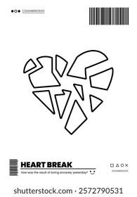 A red poster with a white heart that is broken. The poster is titled Heart Break. The poster is designed to evoke feelings of sadness and heartache