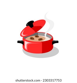 Red pot with fragrant broth image vector.