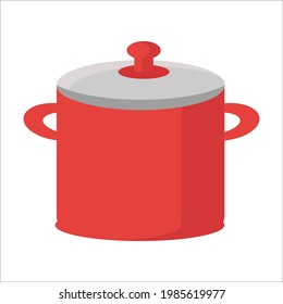 Red pot on a white background for use in web design or as a menu or cooking article