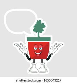 red pot plants cartoon characters design with bubble chat. you can use for stickers, pins or patches