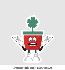 red pot plants cartoon characters design. you can use for stickers, pins or patches