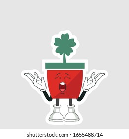red pot plants cartoon characters design. you can use for stickers, pins or patches