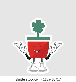red pot plants cartoon characters design. you can use for stickers, pins or patches