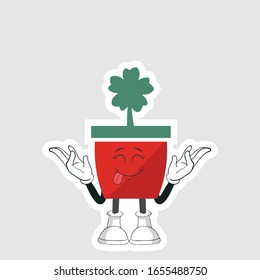 red pot plants cartoon characters design. you can use for stickers, pins or patches