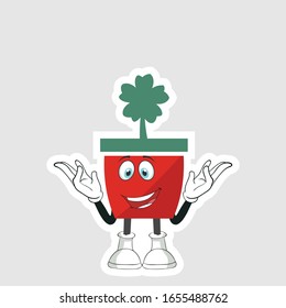 red pot plants cartoon characters design. you can use for stickers, pins or patches