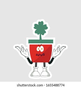red pot plants cartoon characters design. you can use for stickers, pins or patches