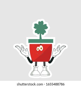 red pot plants cartoon characters design. you can use for stickers, pins or patches