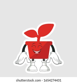 red pot plants cartoon sticker design with expression