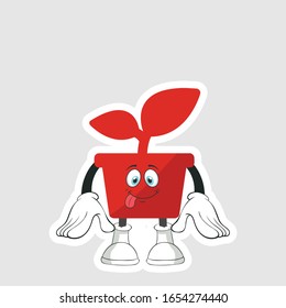 red pot plants cartoon sticker design with expression