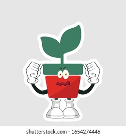 red pot plants cartoon sticker design with expression