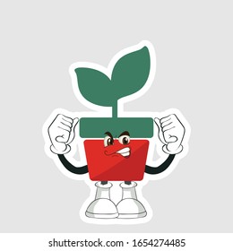 red pot plants cartoon sticker design with expression