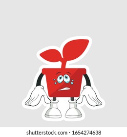 red pot plants cartoon sticker design with expression