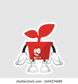red pot plants cartoon sticker design with expression