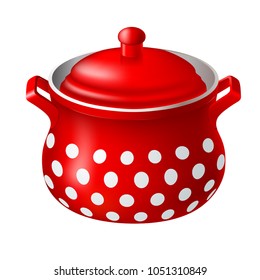 The red pot, pointed of white blots isolated on white