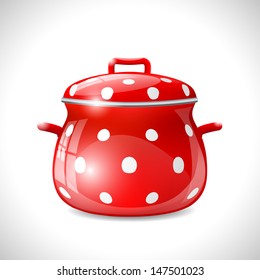 red pot with white dots on white background, vector illustration, eps 10, with transparency and gradient meshes