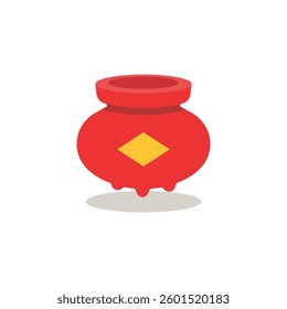 Red pot with a yellow diamond