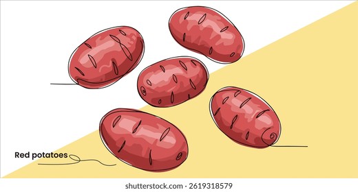 Red potatoes continuous single line art drawing sketch on white background