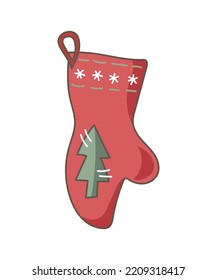 Red potholder with christmas tree and snowflakes on white background. Vector illustration.