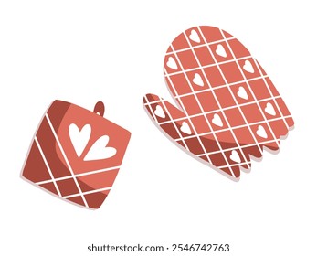 Red potholders in the form of a mitten and a square. Kitchen form. Vector illustration