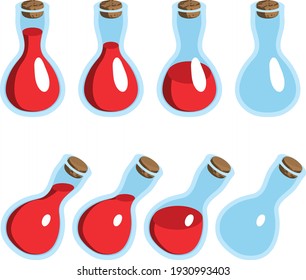 Red Potion in vector in 2 different angles and with 4 filling levels each