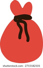 Bolsa roja atada con una cuerda negra, que se asemeja a una Pequeña bolsa de regalo o saco del tesoro sobre un fondo liso