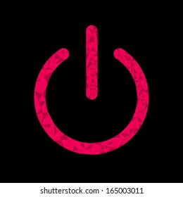Red power button icon. Black background. Polygonal effect. Vector Illustration