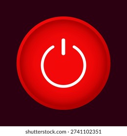 Red power button icon on dark background.