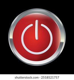 Red power button vector isolated on black background