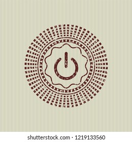 Red power icon inside rubber grunge texture seal