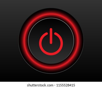 Red power icon Vector Illustration isolated on black background. 3D EPS10
