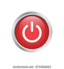 rotes Ausschaltknopfsymbol einzeln auf weißem Hintergrund.