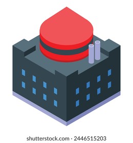 Red power plant icon isometric vector. Nuclear energy. Reactor building