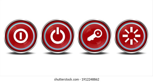 Red power push-button with shadow. Round shutdown illustration. On off icon interface.