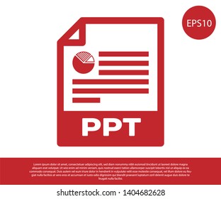 Red PPT file document icon. Download ppt button icon isolated on white background. PPT file presentation. Vector Illustration