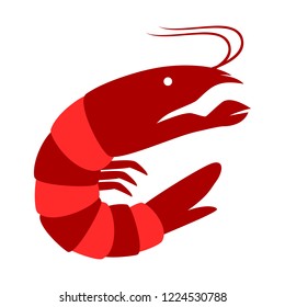 A red prawn vector, simple and flat design, minimalist style.