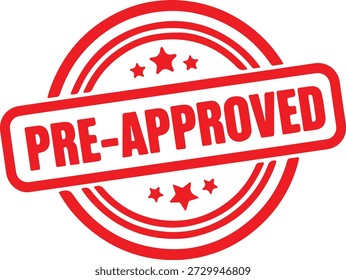 Red Pre Approved Stamp with Three Stars on White Background approval