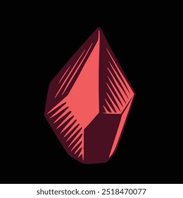 Cristal precioso rojo. Ilustración dibujada a mano editable. Grabado vintage de Vector. Aislado sobre fondo negro. 8 EPS