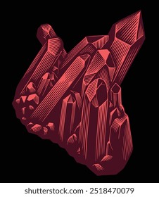 Cristal Precioso Vermelho. Ilustração desenhada à mão editável. Gravura vetor vintage. Isolado no plano de fundo preto. 8 EPS