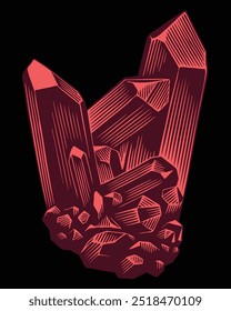 Red Precious Crystal. Editable hand drawn illustration. Vector vintage engraving. Isolated on black background. 8 EPS
