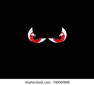 Red predatory monster eyes isolated on black background. Vector illustration, clip art.