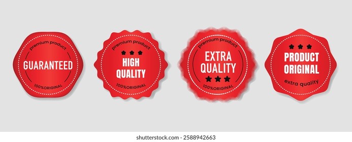 Red Premium Product Labels.Featuring high-quality, guaranteed, and original product badges.Vector illustration