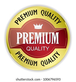 Red premium quality badge with gold border on white background.vector illustration