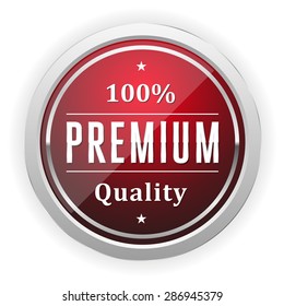 Red Premium Quality Badge With Silver Border On White Background