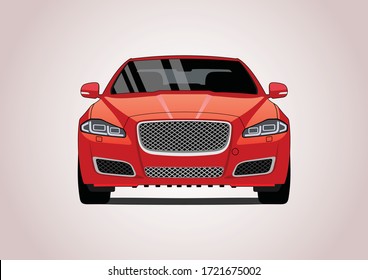 red premium sedan, front view. Jaguar XJ (X351).