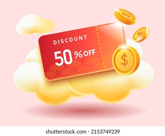 Red Premium VIP Discount Card, Save 50%, Suitable for Chinese Festivals