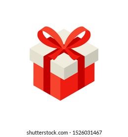 Red Present Box with Bow Isometric Object. Vector Illustration of Gift Sign Isometry. 