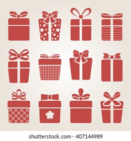 Red present box icons vector set.