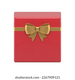Red present container wrapped package for holiday congratulations 3d icon realistic vector illustration. Classic gift box squared pack for surprise storage seasonal sale discount black friday birthday
