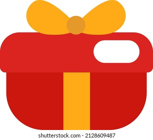 Presente rojo con arco amarillo, ilustración, vector sobre fondo blanco.