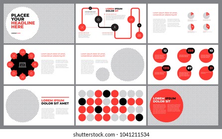 Red presentation Template design. Business data graphs. Vector financial and marketing charts.